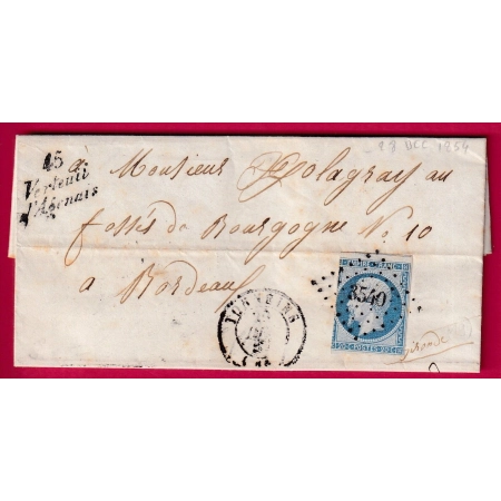N°14 PC 3540 CURSIVE VERTEUIL D'AGENAIS LOT ET GARONNE CAD TYPE15 TONNEINS POUR BORDEAUX LETTRE COVER FRANCE