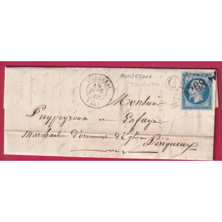 N°22 GC 4268 VILLEREAL LOT ET GARONNE BOITE RURALE C MONSEYROU TOURLIAC POUR PERIGUEUX DORDOGNE LETTRE COVER FRANCE