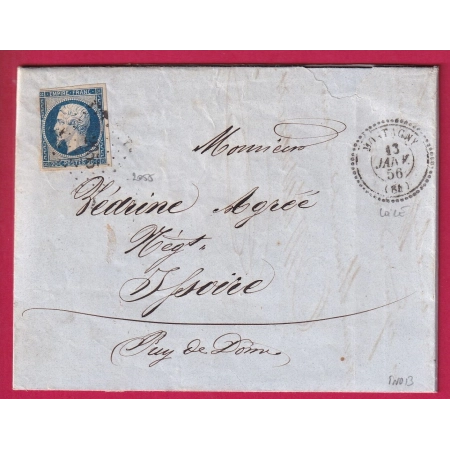 N°14 PC 2055 MONTAGNY LOIRE CAD TYPE 22 POUR ISSOIRE PUY DE DOME INDICE 13 LETTRE COVER FRANCE