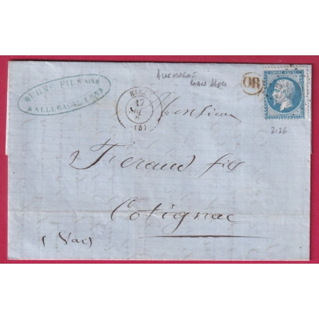 N°22 GC 3136 RIEZ BASSES ALPES OR ALLEMAGNE POUR COTIGNAC VAR LETTRE COVER FRANCE
