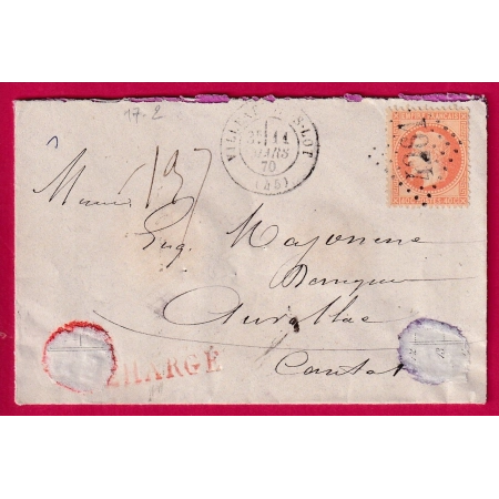 N°31 GC 4261 VILLENEUVE SUR LOT LETTRE CHARGE POUR AURILLAC CANTAL COVER FRANCE