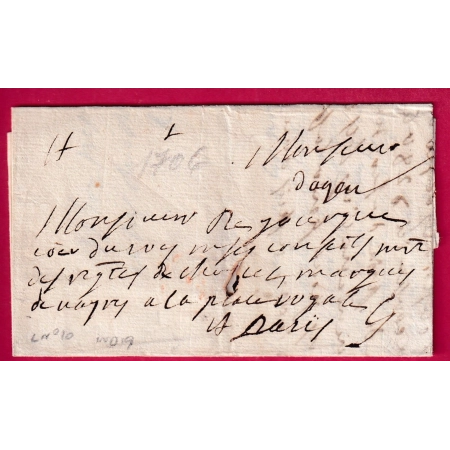 MARQUE MANUSCRIT AGEN LOT ET GARONNE 1706 POUR PARIS LENAIN N°10 INDICE 19 LETTRE COVER FRANCE