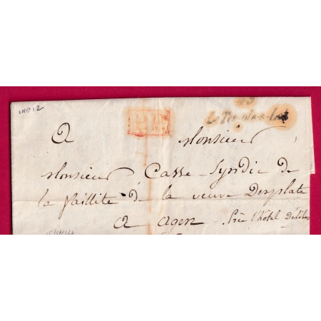 CURSIVE 45 LE TEMPLE SUR LOT + PP ROUGE POUR AGEN 1847 INDICE 12 LETTRE COVER FRANCE