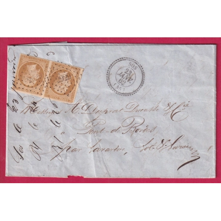 N°13B PAIRE TTB PC 2929 SOS LOT ET GARONNE CAD TYPE 22 POUR PONT DE BORDES LETTRE COVER FRANCE
