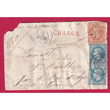 N°31 29 X2 VARIETE A LA PIPE 1ER ETAT AGEN LOT ET GARONNE LETTRE CHARGE STE MARTHE LETTRE COVER FRANCE