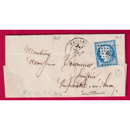 N°60 PC DU GC 1612 GAILLEFONTAINE SEINE INFERIEURE POUR NEUFCHATEL EN BRAY LETTRE COVER FRANCE