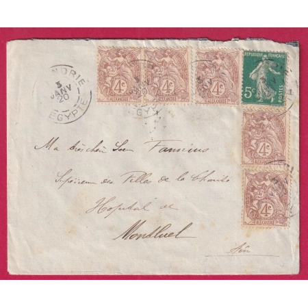 TYPE BLANC ALEXANDRIE MIXTE SEMEUSE 1920 POUR MONTLUEL AIN LETTRE COVER FRANCE