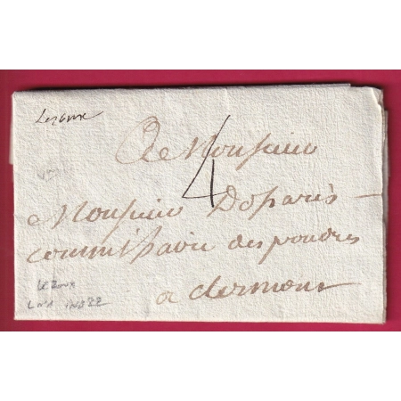 MARQUE MANUSCRIT LEZOUX PUY DE DOME LENAIN N°1 INDICE 22 POUR CLERMONT FERRAND LETTRE COVER FRANCE