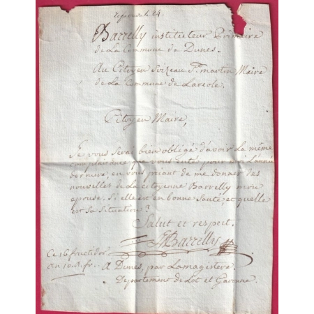 MARQUE P45P LA MAGISTERE LOT ET GARONNE POUR LA REOLE GIRONDE 1802 INDICE 16 LETTRE COVER FRANCE