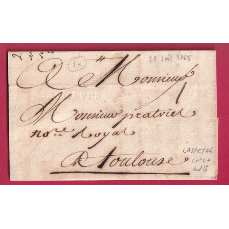 MARQUE A SEC LASPEYRE LOT ET GARONNE LENAIN N°2A INDICE 13 POUR TOULOUSE HAUTE GARONNE 1765 LETTRE COVER FRANCE