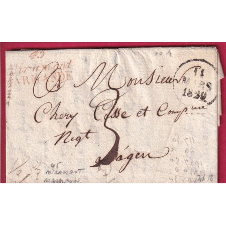 DOUBLE CURSIVE ROUGE MIRAMONT MARMANDE LOT ET GARONNE 1829 POUR AGEN INDICE 18 LETTRE COVER FRANCE