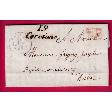 CURSIVE 19 CERVIONE CORSE + PP ROUGE TAXE LOCALE 1 AU DOS POUR BASTIA LETTRE COVER FRANCE