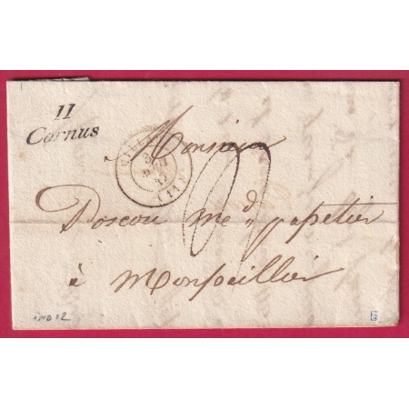 CURSIVE 11 CORNUS AVEYRON T15 MILLAU 1847 POUR MONTPELLIER HERAULT INDICE 12 LETTRE COVER FRANCE