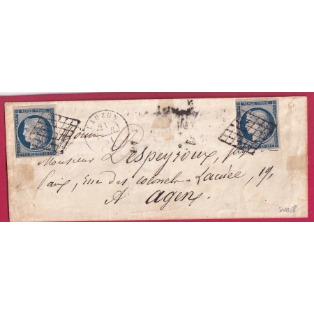 N°4 X2 GRILLE LAUZUN LOT ET GARONNE 1851 POUR AGEN LETTRE COVER FRANCE