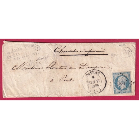 N°14 BLEU LAITEUX CAD TYPE 14 LAYRAC PC 1681 LOT ET GARONNE POUR PONS CHARENTE INFERIEURE INDICE 18 LETTRE COVER FRANCE