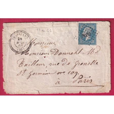 N°22 PC DU GC 3030 PROPRIANO CORSE CAD TYPE 22 POUR PARIS DEVANT DE LETTRE COVER FRANCE