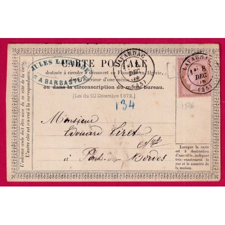 N°58 CARTE PRECUSEUR N°1 LAVARDAC LOT ET GARONNE BOITE URBAINE IDENTIFIEE A BARBASTE TARIF LOCAL LETTRE COVER FRANCE