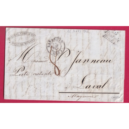 CURSIVE 45 PONT DE BORDES EN NOIR LOT ET GARONNE POUR LAVAL MAYENNE INDICE 14 LETTRE COVER FRANCE