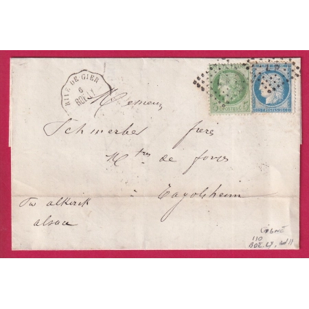 N°53 60 CONVOYEUR STATION RIVE DE GIER LOIRE POUR ALTKICH ALSACE LORRAINE ALLEMAGNE BUREAU PASSE LETTRE COVER FRANCE