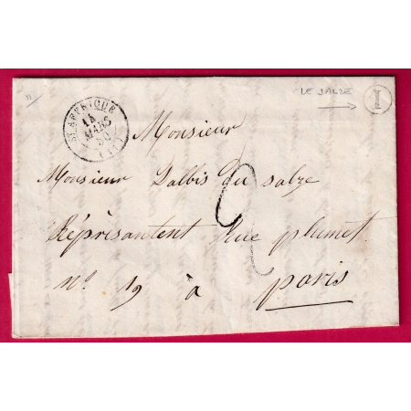 CAD TYPE 15 ST AFFRIQUE AVEYRON BOITE RURALE I LA SALZE POUR PARIS 1850 TAXE TAMPON 2 LETTRE COVER FRANCE
