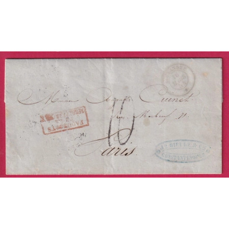 PAQUEBOT POSTES ALEXANDRE CONSTANTINOPLE TURQUIE 1854 POUR PARIS INDICE 19 LETTRE COVER FRANCE
