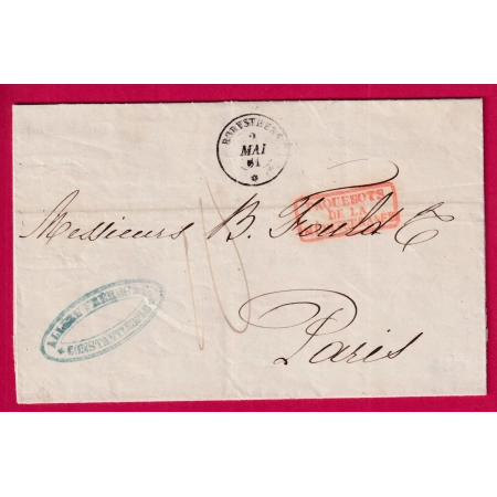 PAQUEBOT POSTES BORYSTHENE CONSTANTINOPLE TURQUIE 1861 POUR PARIS LETTRE COVER FRANCE