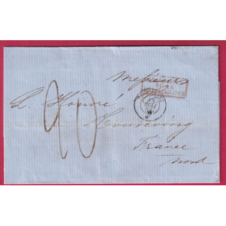 PAQUEBOT POSTES EUPHRATE 1858 ALEXANDRIE EGYPTE POUR TOURCOING NORD LETTRE COVER FRANCE