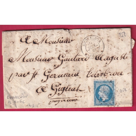 N°22 PC DU GC 952 CHATELDON PUY DE DOME POUR ST GERMAIN LEMBRON INDICE 15 LETTRE COVER FRANCE