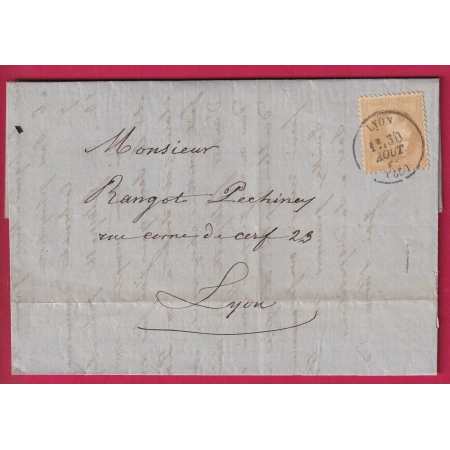N°28 CAD TYPE 16 LYON RHONE POUR LYON LETTRE COVER FRANCE