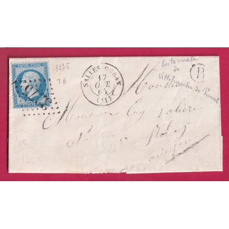 N°22 GC 3275 SALLES CURAN AVEYRON BOITE RURALE B VILLEFRANCHE DE PANAT POUR RODEZ LETTRE COVER FRANCE