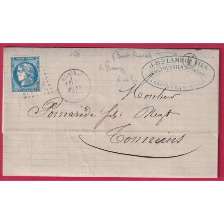 N°46B GC 1036 CLAIRAC LOT ET GARONNE TYPE 16 BOITE RURALE F GRANGES POUR TONNEINS LETTRE COVER FRANCE