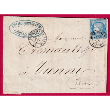 N°60 CAD AMBULANT CLERMONT A PARIS POUR VIENNE ISERE LETTRE COVER FRANCE