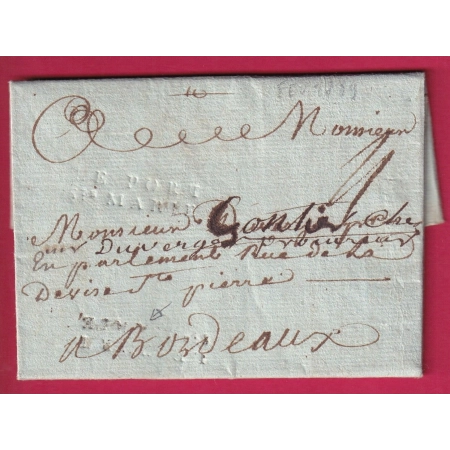 MARQUE LE PORT STE MARIE A SEC 1789 LOT ET GARONNE LENAIN N°6A INDICE 11 POUR BORDEAUX LETTRE COVER FRANCE
