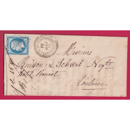 N°22 GC 4237 VILLEFRANCHE D'ALBIGEOIS TARN CAD TYPE 22 POUR TOULOUSE LETTRE COVER FRANCE