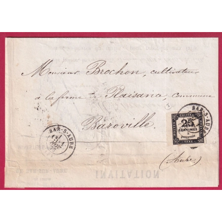 TIMBRE TAXE N°5 BDF TTB CAD TYPE 15 BAR SUR AUBE POUR BAROUVILLE LETTRE FRANCE