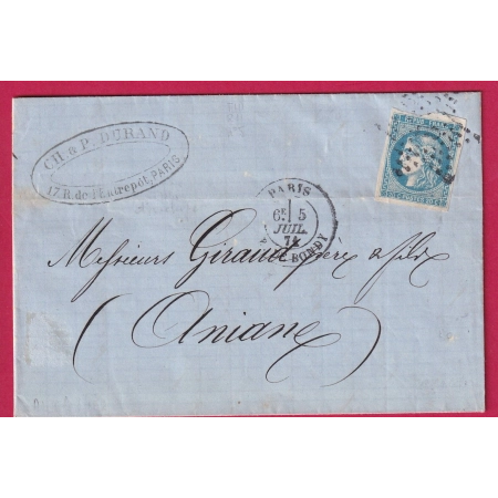 N°46B PARIS ETOILE 5 R DE BONDY RARE SUR BORDEAUX POUR ANIANE HERAULT LETTRE FRANCE