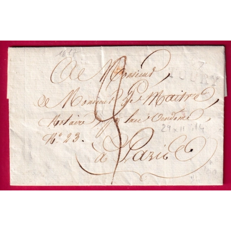 MARQUE 27 TOURY EURE ET LOIRE 1817 POUR PARIS INDICE 14 LETTRE COVER FRANCE