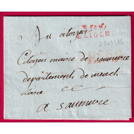 MARQUE P59P L'AIGLE ORNE EN ROUGE POUR SAUMUR MAINE ET LOIRE INDICE 16 LETTRE COVER FRANCE