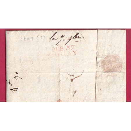 DEBOURSE DEB 57 DOUAI DOUAY NORD EN ROUGE 1820 PARIS POUR DOUE MAINE ET LOIRE INDICE 19 LETTRE COVER FRANCE