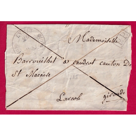 CAD TYPE 11 EYMET DORDOGNE + PP NOIR 1843 LA REOLE GIRONDE LETTRE COVER FRANCE