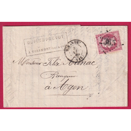 N°24 GC 2365 MIRAMONT LOT ET GARONNE POUR AGEN LETTRE COVER FRANCE