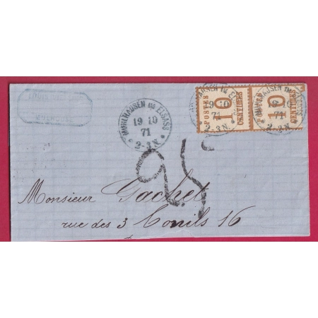ALSACE LORRAINE N°5 PAIRE MULHOUSE HAUT RHIN TAXE TAMPON 25 LETTRE COVER FRANCE