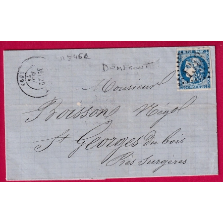N°46B GC 1318 DOMFRONT ORNE POUR ST GEORGES DU BOIS CHARENTE INFERIEURE LETTRE COVER FRANCE