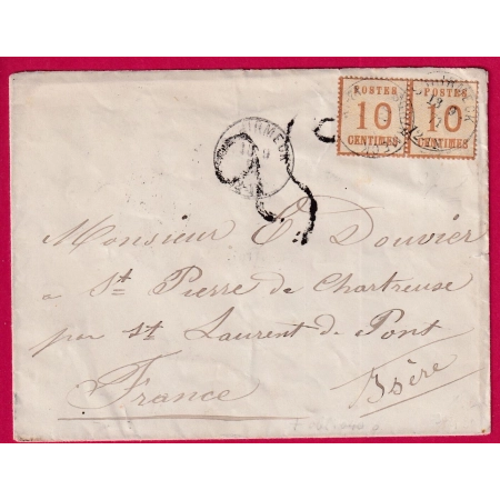 ALSACE LORRAINE PAIRE SCHIRMECK VOSGES 1871 TAXE TAMPON 25C ST LAURENT DU PONT ISERE LETTRE COVER FRANCE