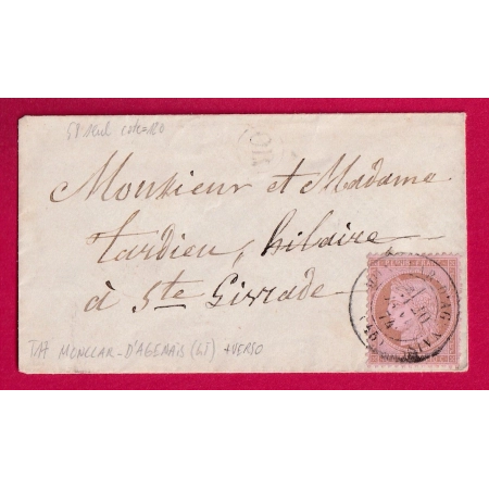 N°58 CAD TYPE 17 MONCLAR D'AGENAIS POUR STE LIVRADE LOT ET GARONNE 1784LETTRE COVER FRANCE