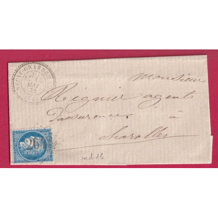 N°60 GC 2648 NEUVY GRANDCHAMPS SAONE ET LOIRE CAD TYPE 24 POUR CHAROLLES LETTRE COVER FRANCE