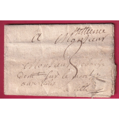 MARQUE MANUSCRIT BETHUNE PAS DE CALAIS LENAIN N°1A 1733 INDICE 15 POUR LILLE NORD LETTRE COVER FRANCE