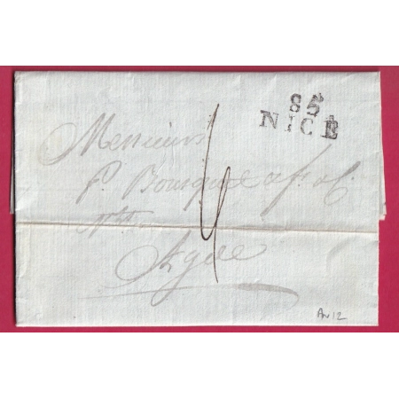 MARQUE CONQUIS 85 NICE ALPES MARITIMES AN 12 1804 POUR AGDE HERAULT LETTRE COVER FRANCE