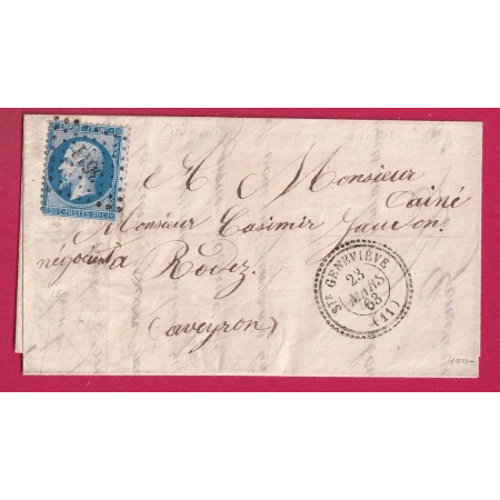 N°22 PC DU GC 3611 STE GENEVIEVE AVEYRON CAD TYPE 22 POUR RODEZ INDICE 19 LETTRE COVER FRANCE