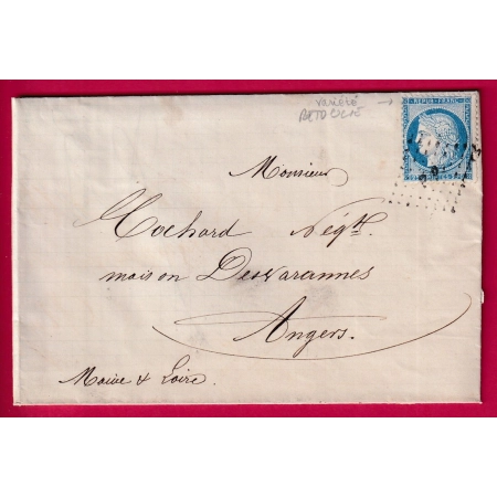 N°60 VARIETE RETOUCHE DU CADRE SUP GRANDE CASSURE AMBULANT RP POUR ANGERS MAINE ET LOIRE  LETTRE COVER FRANCE